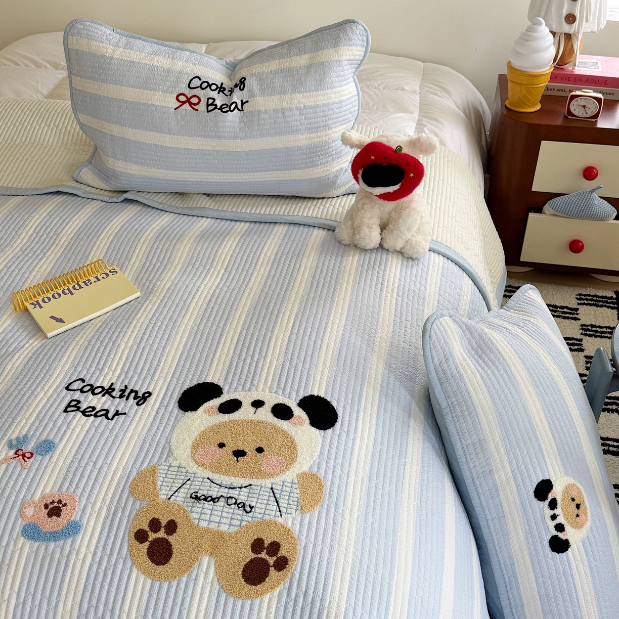 91家纺网 家纺一手货源 找家纺 顾里家纺 2026新款ins韩风床盖单品床盖单件三件套被套四件套 熊猫小熊