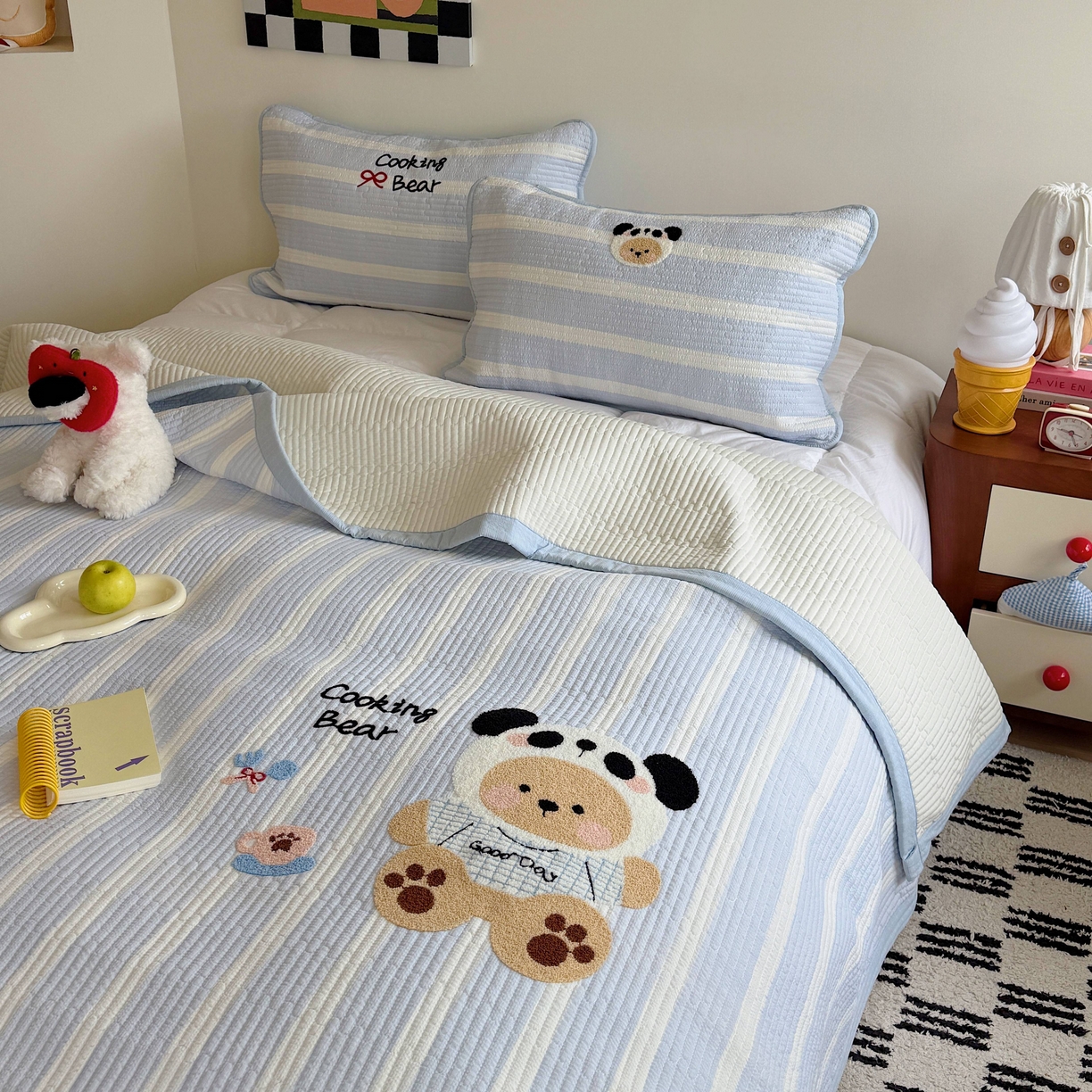 91家纺网 家纺一手货源 找家纺 顾里家纺 2026新款ins韩风床盖单品床盖单件三件套被套四件套 熊猫小熊