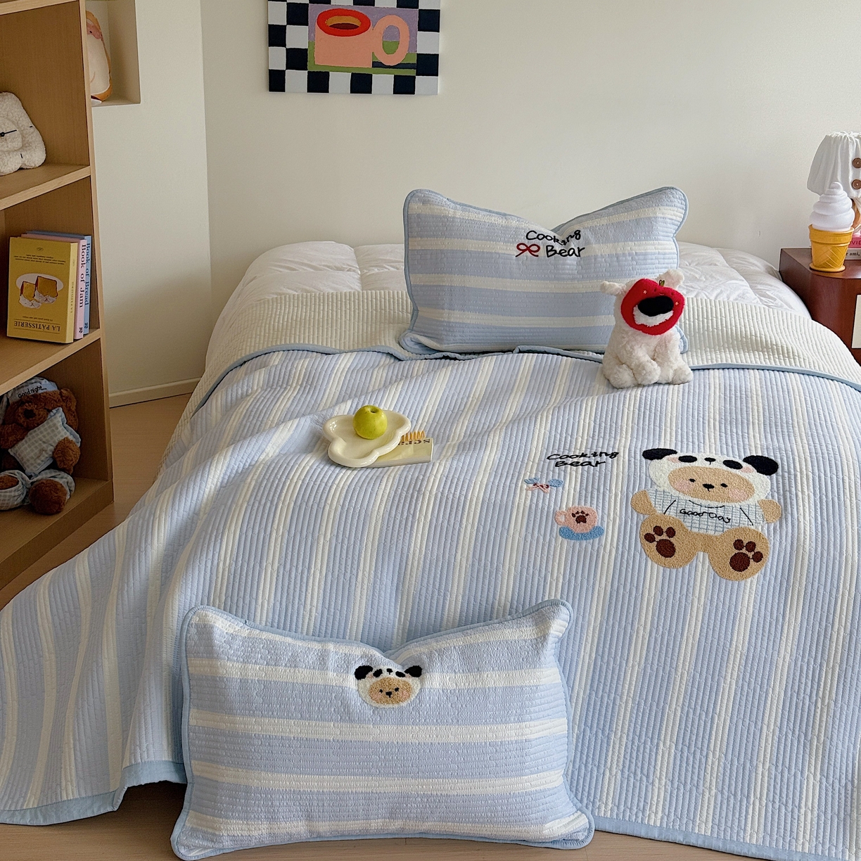 91家纺网 家纺一手货源 找家纺 顾里家纺 2026新款ins韩风床盖单品床盖单件三件套被套四件套 熊猫小熊