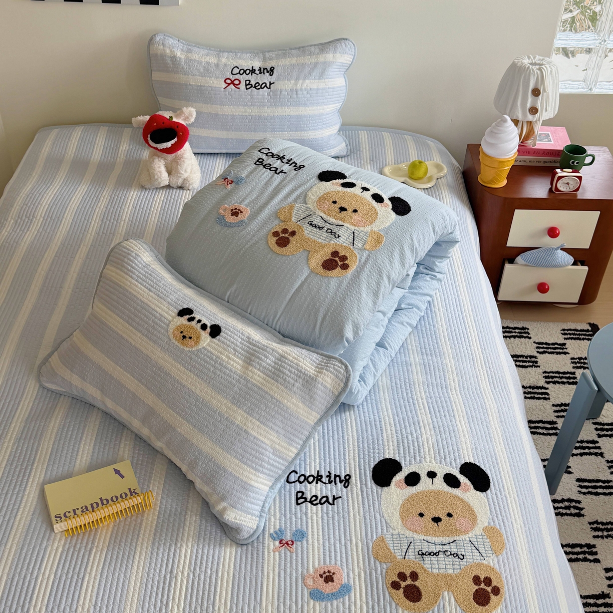 91家纺网 家纺一手货源 找家纺 顾里家纺 2026新款ins韩风床盖单品床盖单件三件套被套四件套 熊猫小熊