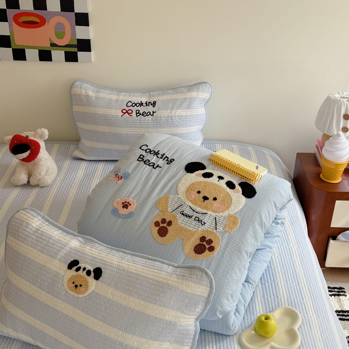 91家纺网 家纺一手货源 找家纺 顾里家纺 2026新款ins韩风床盖单品床盖单件三件套被套四件套 熊猫小熊