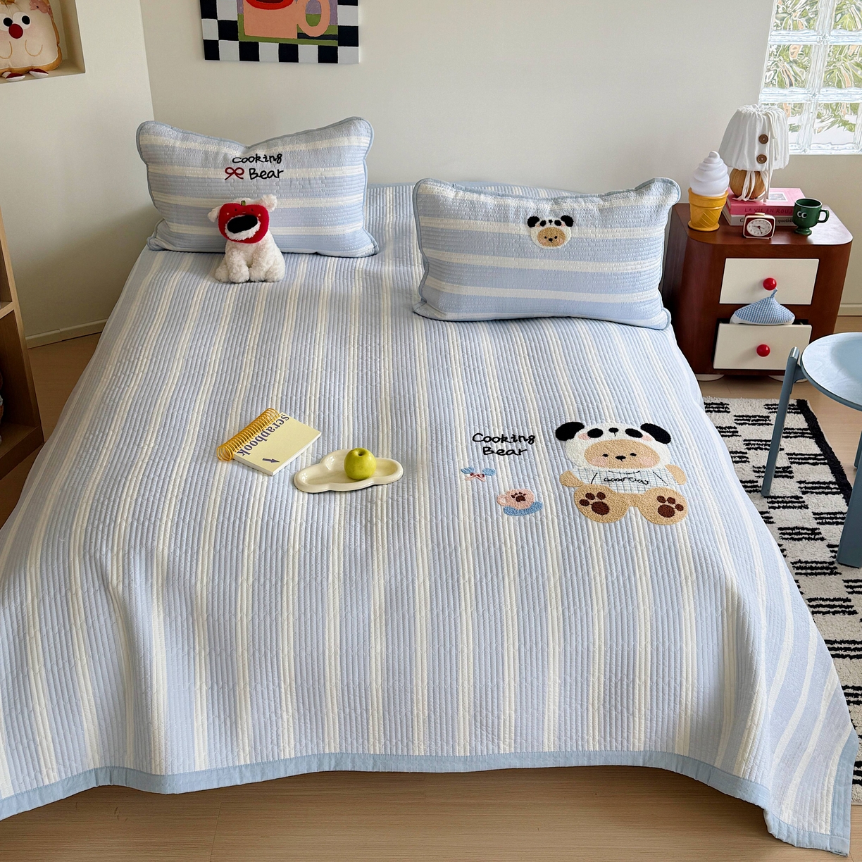 91家纺网 家纺一手货源 找家纺 顾里家纺 2026新款ins韩风床盖单品床盖单件三件套被套四件套 熊猫小熊