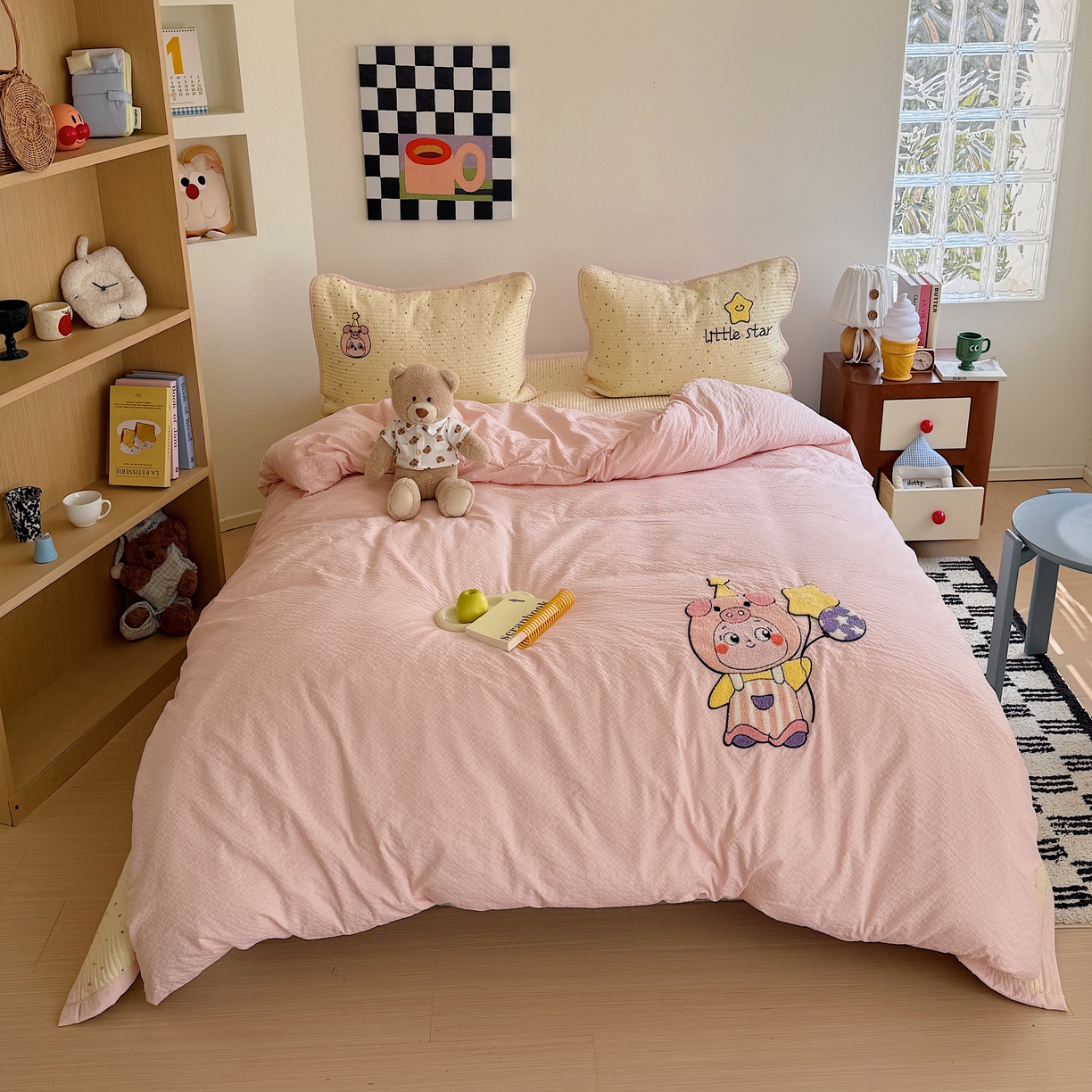 91家纺网 家纺一手货源 找家纺 顾里家纺 2026新款ins韩风床盖单品床盖单件三件套被套四件套 猪猪仔