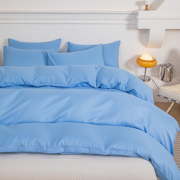 91家纺网 家纺一手货源 找家纺 莎臣豹 2026新款水洗棉磨毛纯色简约风四件套（风格一） 天空蓝