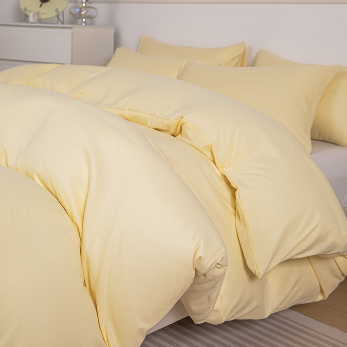 莎臣豹 2026新款水洗棉磨毛纯色简约风四件套（风格一） 嫩黄