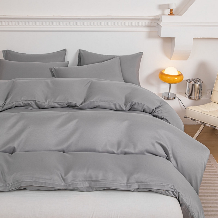 91家纺网 家纺一手货源 找家纺 莎臣豹 2026新款水洗棉磨毛纯色简约风四件套（风格一） 绅士灰（浅灰）