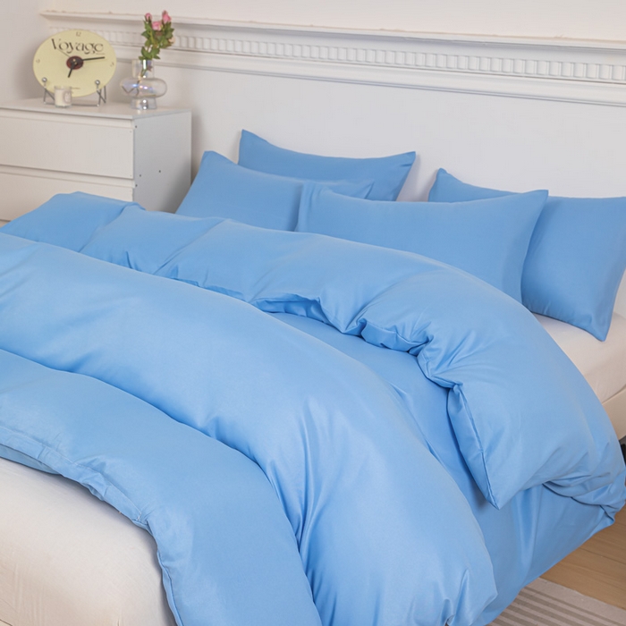 91家纺网 家纺一手货源 找家纺 莎臣豹 2026新款水洗棉磨毛纯色简约风四件套（风格一） 天空蓝