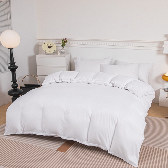 91家纺网 家纺一手货源 找家纺 莎臣豹 2026新款水洗棉磨毛纯色简约风四件套（风格一） 纯情白