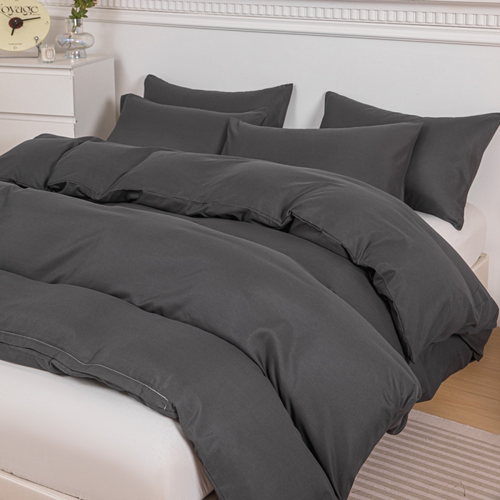 91家纺网 家纺一手货源 找家纺 莎臣豹 2026新款水洗棉磨毛纯色简约风四件套（风格一） 高雅灰