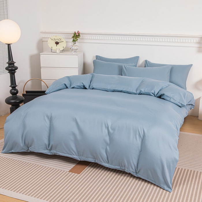 91家纺网 家纺一手货源 找家纺 莎臣豹 2026新款水洗棉磨毛纯色简约风四件套（风格一） 雾霾蓝