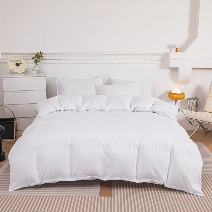 91家纺网 家纺一手货源 找家纺 莎臣豹 2026新款水洗棉磨毛纯色简约风四件套（风格一） 纯情白