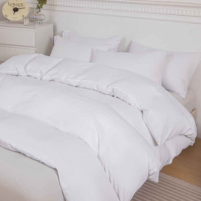 91家纺网 家纺一手货源 找家纺 莎臣豹 2026新款水洗棉磨毛纯色简约风四件套（风格一） 纯情白