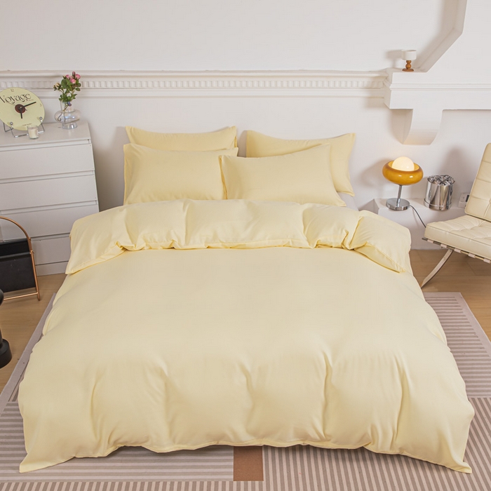 91家纺网 家纺一手货源 找家纺 莎臣豹 2026新款水洗棉磨毛纯色简约风四件套（风格一） 嫩黄