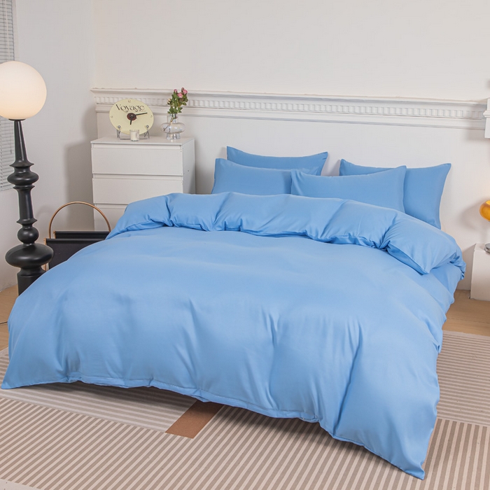 91家纺网 家纺一手货源 找家纺 莎臣豹 2026新款水洗棉磨毛纯色简约风四件套（风格一） 天空蓝