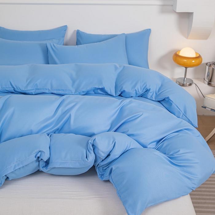 91家纺网 家纺一手货源 找家纺 莎臣豹 2026新款水洗棉磨毛纯色简约风四件套（风格一） 天空蓝