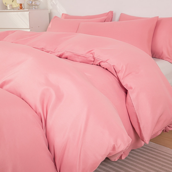 莎臣豹 2026新款水洗棉磨毛纯色简约风四件套（风格一） 公主粉