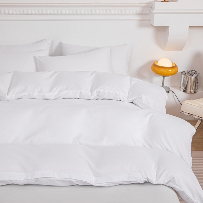 91家纺网 家纺一手货源 找家纺 莎臣豹 2026新款水洗棉磨毛纯色简约风四件套（风格一） 纯情白