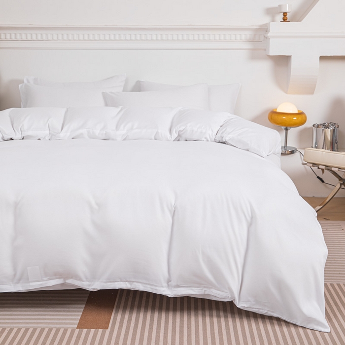 91家纺网 家纺一手货源 找家纺 莎臣豹 2026新款水洗棉磨毛纯色简约风四件套（风格一） 纯情白