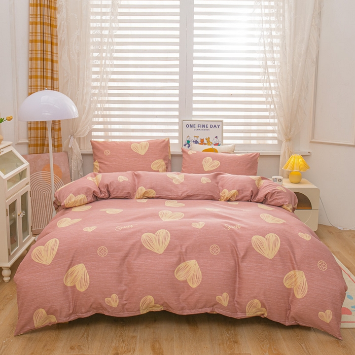 91家纺网 家纺一手货源 找家纺 莎臣豹 2026新款水洗棉磨毛纯色简约风四件套（风格一） 甜蜜的心