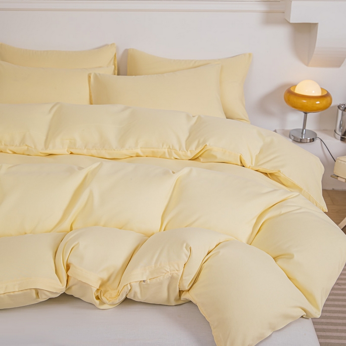 91家纺网 家纺一手货源 找家纺 莎臣豹 2026新款水洗棉磨毛纯色简约风四件套（风格一） 嫩黄