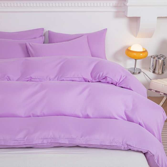 91家纺网 家纺一手货源 找家纺 莎臣豹 2026新款水洗棉磨毛纯色简约风四件套（风格一） 丁香紫