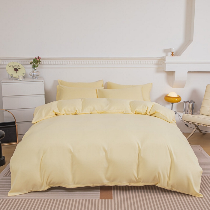 91家纺网 家纺一手货源 找家纺 莎臣豹 2026新款水洗棉磨毛纯色简约风四件套（风格一） 嫩黄
