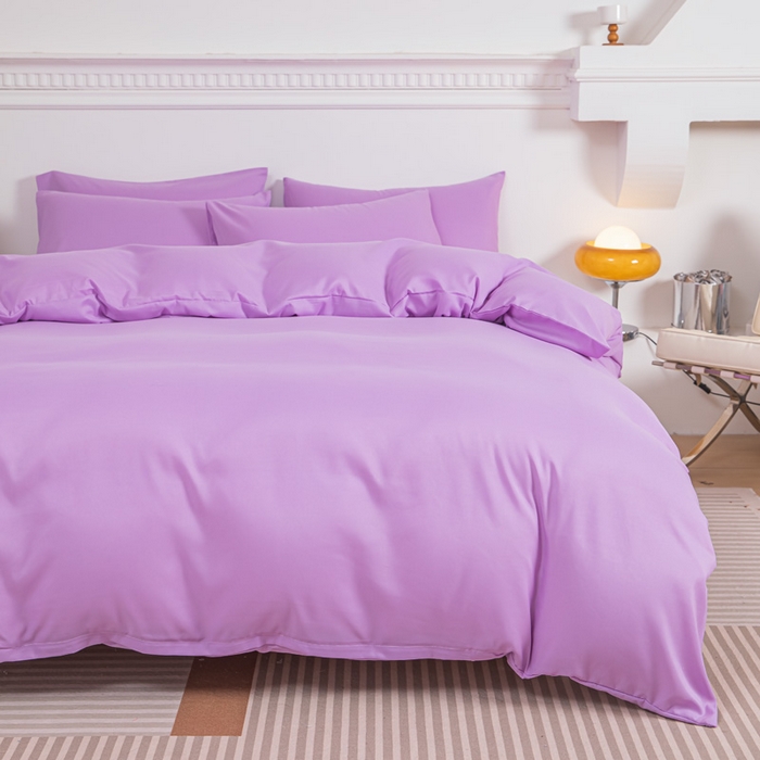 91家纺网 家纺一手货源 找家纺 莎臣豹 2026新款水洗棉磨毛纯色简约风四件套（风格一） 丁香紫