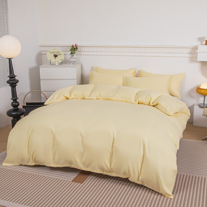 91家纺网 家纺一手货源 找家纺 莎臣豹 2026新款水洗棉磨毛纯色简约风四件套（风格一） 嫩黄