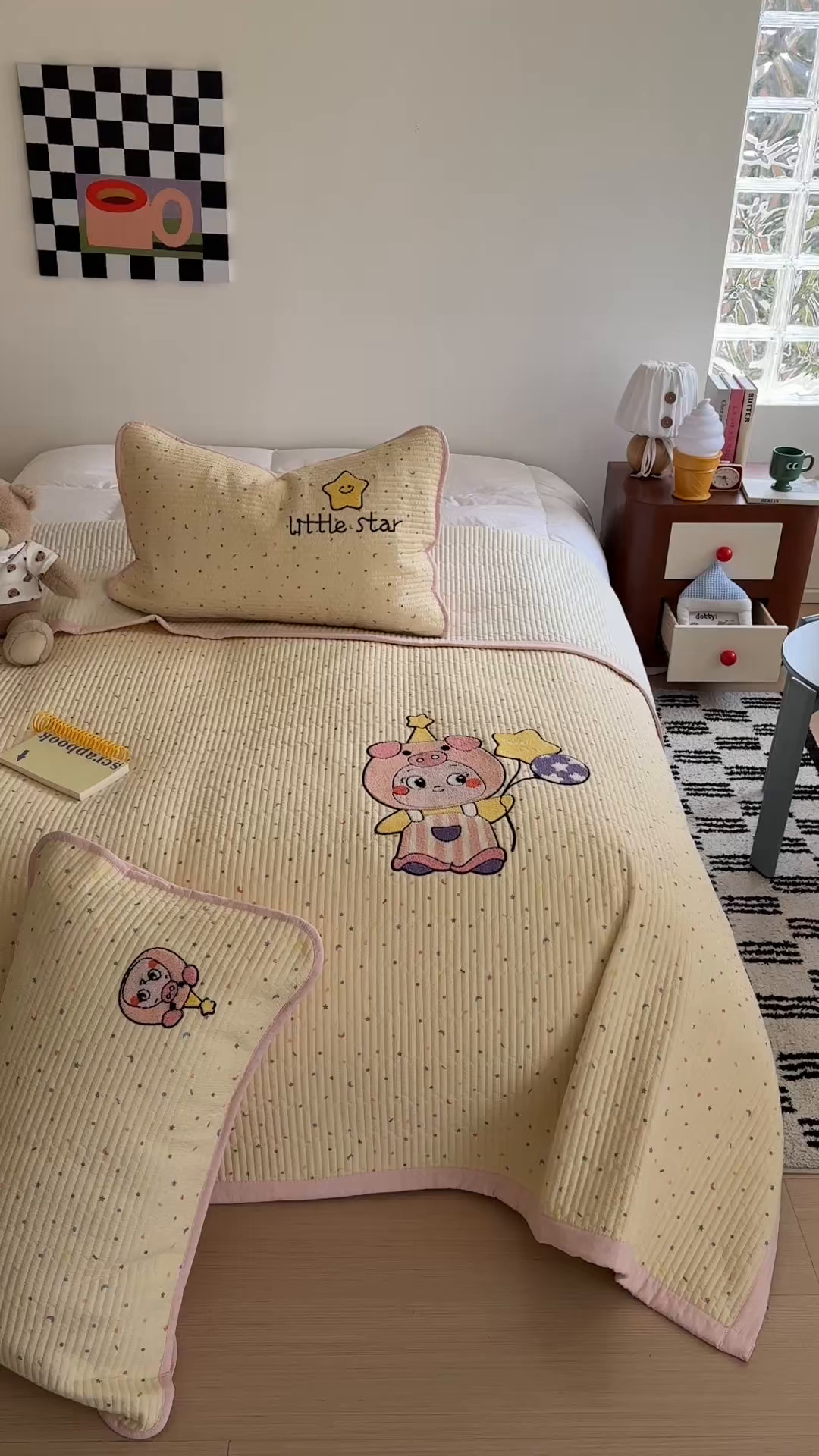 91家纺网 家纺一手货源 找家纺 顾里家纺 2026新款ins韩风床盖单品床盖单件三件套被套四件套 猪猪仔