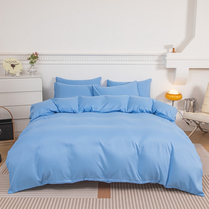 91家纺网 家纺一手货源 找家纺 莎臣豹 2026新款水洗棉磨毛纯色简约风四件套（风格一） 天空蓝