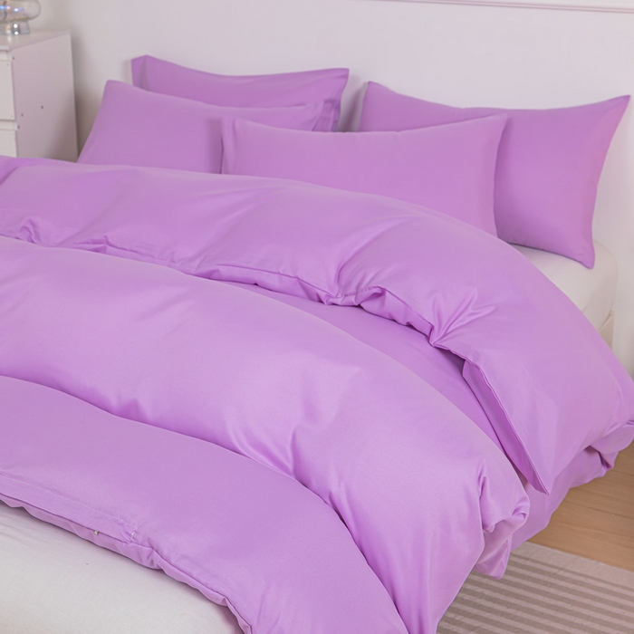 91家纺网 家纺一手货源 找家纺 莎臣豹 2026新款水洗棉磨毛纯色简约风四件套（风格一） 丁香紫