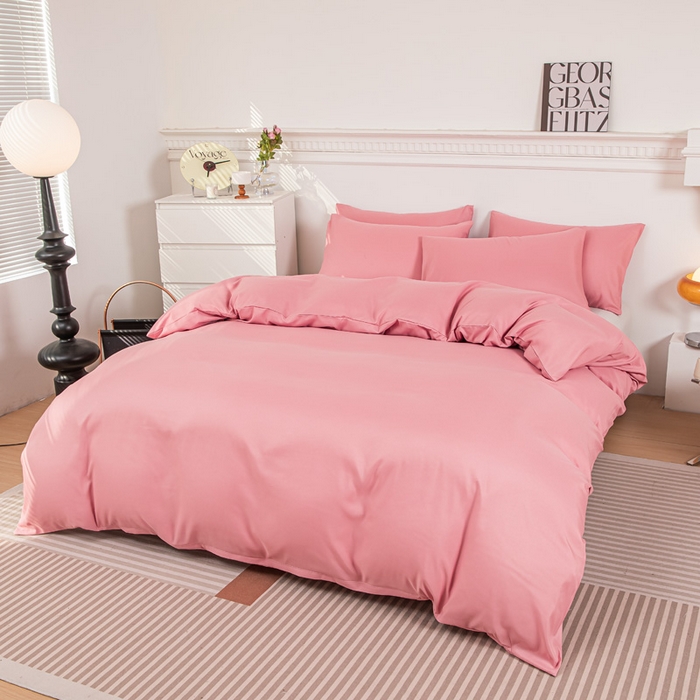 91家纺网 家纺一手货源 找家纺 莎臣豹 2026新款水洗棉磨毛纯色简约风四件套（风格一） 公主粉