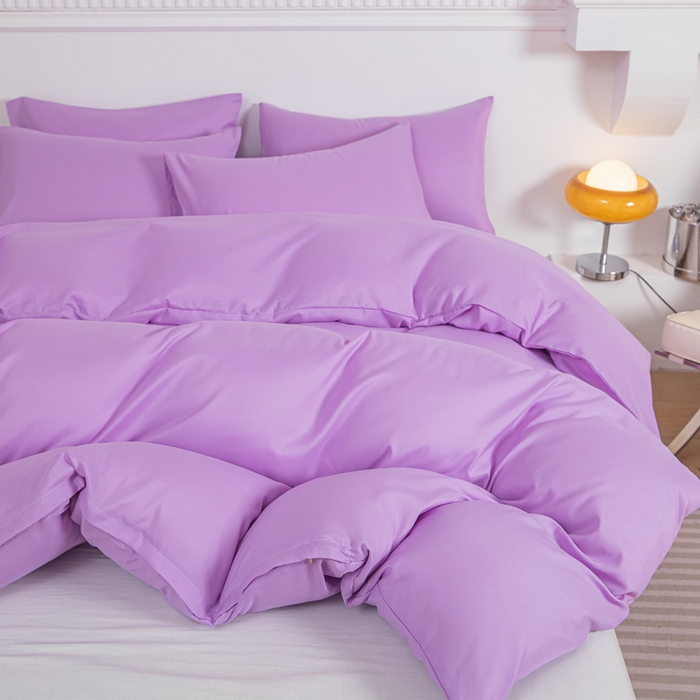 91家纺网 家纺一手货源 找家纺 莎臣豹 2026新款水洗棉磨毛纯色简约风四件套（风格一） 丁香紫