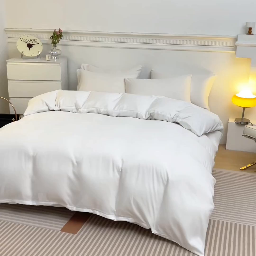 91家纺网 家纺一手货源 找家纺 莎臣豹 2026新款水洗棉磨毛纯色简约风四件套（风格一） 纯情白