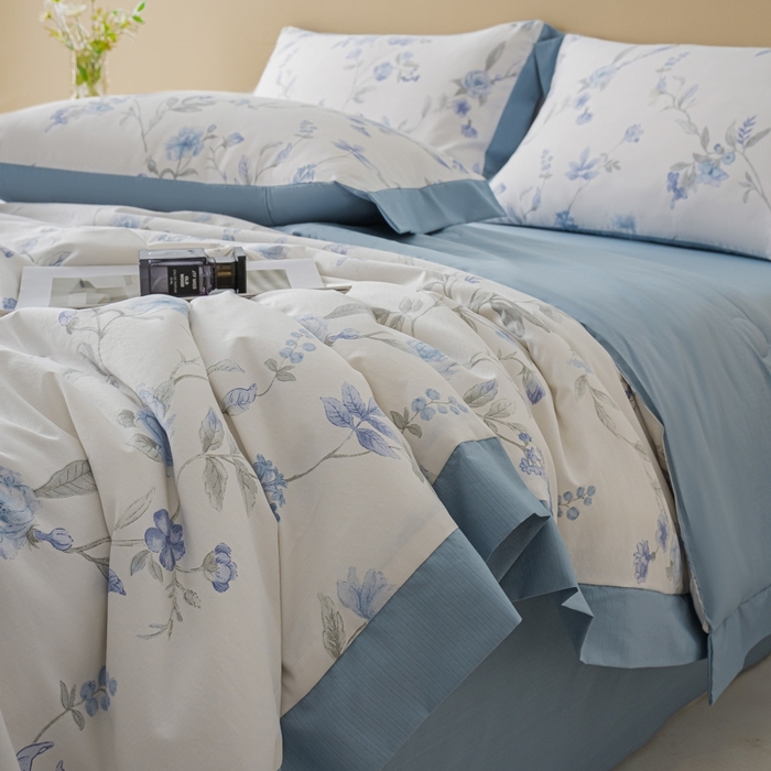 91家纺网 家纺一手货源 找家纺 柒月家居 2026新款凉感冰丝夏被空调被夏凉被 春溪蓝