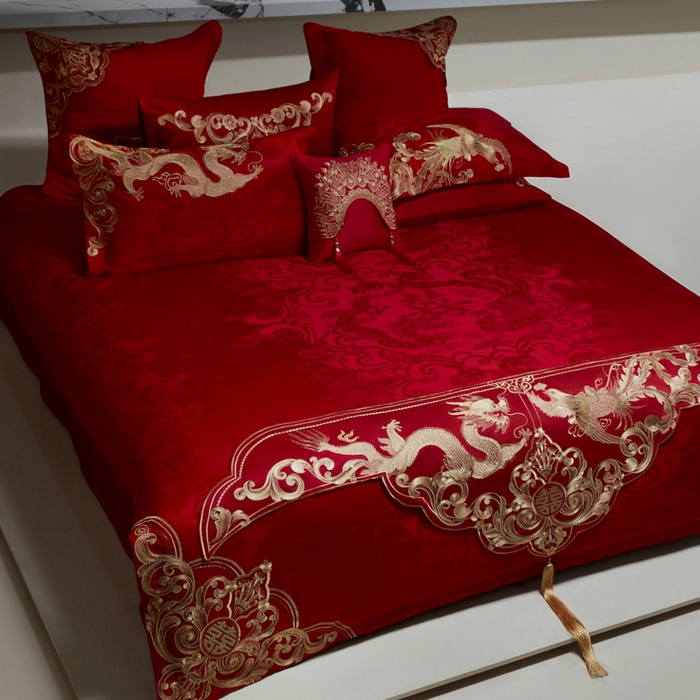 91家纺网 家纺一手货源 找家纺 （总）东方合美（原：皇家传奇） 2026新款新中式贡缎提花凤冠霞帔婚庆四件套