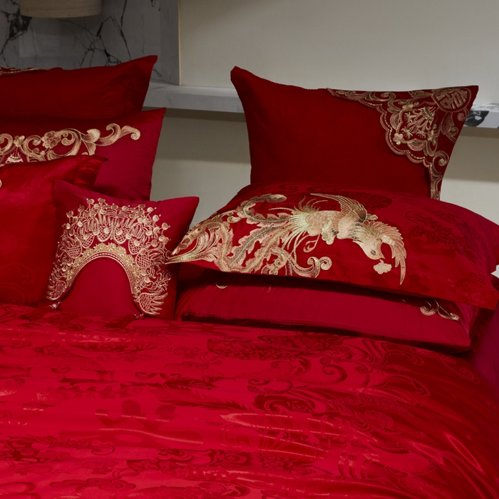 91家纺网 家纺一手货源 找家纺 （总）东方合美（原：皇家传奇） 2026新款新中式贡缎提花凤冠霞帔婚庆四件套