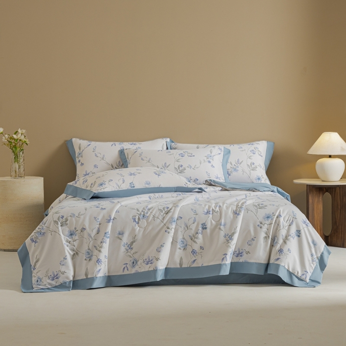 91家纺网 家纺一手货源 找家纺 柒月家居 2026新款凉感冰丝夏被空调被夏凉被 春溪蓝