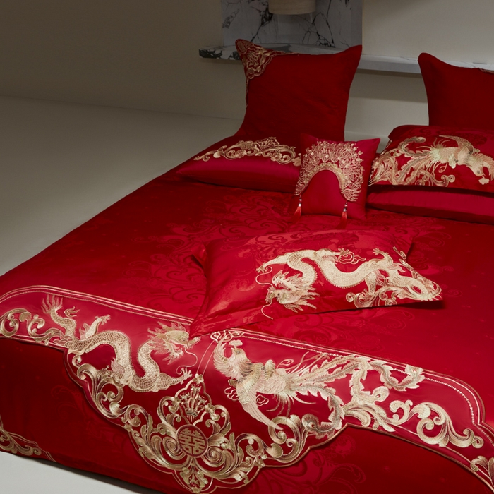 91家纺网 家纺一手货源 找家纺 （总）东方合美（原：皇家传奇） 2026新款新中式贡缎提花凤冠霞帔婚庆四件套