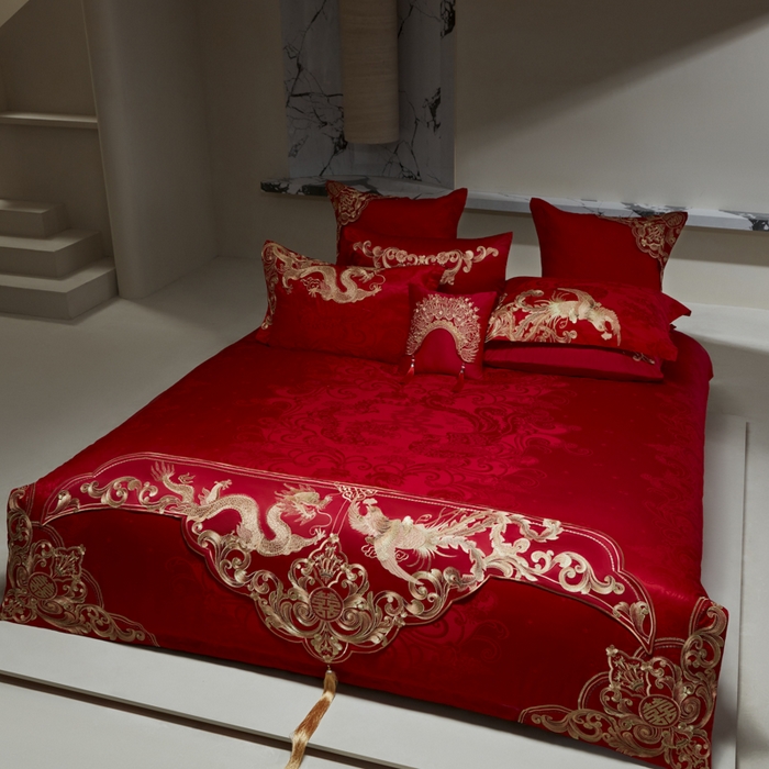 91家纺网 家纺一手货源 找家纺 （总）东方合美（原：皇家传奇） 2026新款新中式贡缎提花凤冠霞帔婚庆四件套