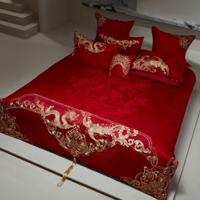 91家纺网 家纺一手货源 找家纺 （总）东方合美（原：皇家传奇） 2026新款新中式贡缎提花凤冠霞帔婚庆四件套