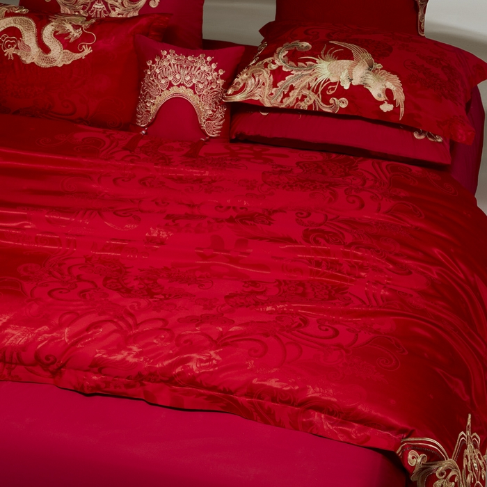 91家纺网 家纺一手货源 找家纺 （总）东方合美（原：皇家传奇） 2026新款新中式贡缎提花凤冠霞帔婚庆四件套