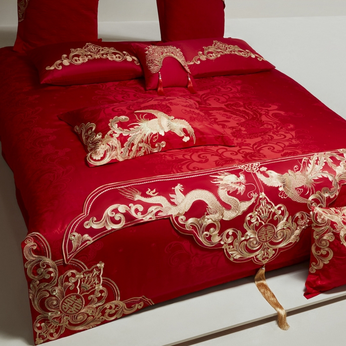 91家纺网 家纺一手货源 找家纺 （总）东方合美（原：皇家传奇） 2026新款新中式贡缎提花凤冠霞帔婚庆四件套