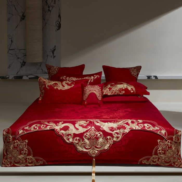 91家纺网 家纺一手货源 找家纺 （总）东方合美（原：皇家传奇） 2026新款新中式贡缎提花凤冠霞帔婚庆四件套