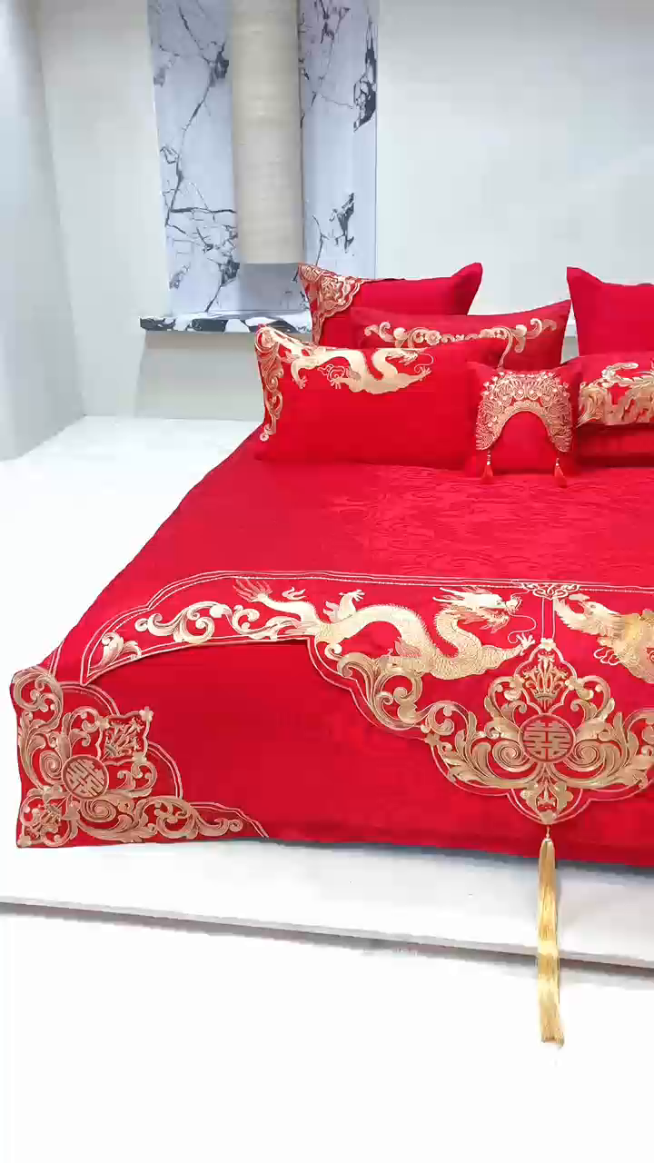 91家纺网 家纺一手货源 找家纺 （总）东方合美（原：皇家传奇） 2026新款新中式贡缎提花凤冠霞帔婚庆四件套