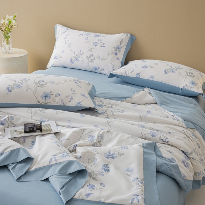 91家纺网 家纺一手货源 找家纺 柒月家居 2026新款凉感冰丝夏被空调被夏凉被 春溪蓝