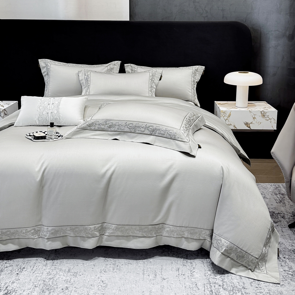 91家纺网 家纺一手货源 找家纺 （总）莱势 2026新款100支长绒棉全棉纯棉50x50s埃及贡缎刺绣绣花四件套高端礼盒塞纳