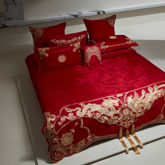 91家纺网 家纺一手货源 找家纺 （总）东方合美（原：皇家传奇） 2026新款新中式贡缎提花龙凤嫁衣婚庆四件套