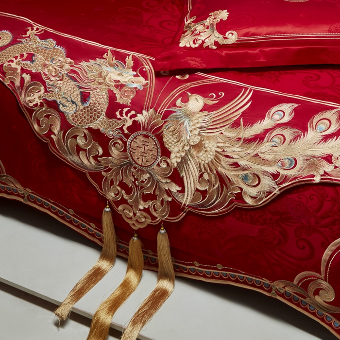 91家纺网 家纺一手货源 找家纺 （总）东方合美（原：皇家传奇） 2026新款新中式贡缎提花龙凤嫁衣婚庆四件套