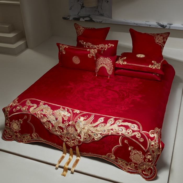 91家纺网 家纺一手货源 找家纺 （总）东方合美（原：皇家传奇） 2026新款新中式贡缎提花龙凤嫁衣婚庆四件套